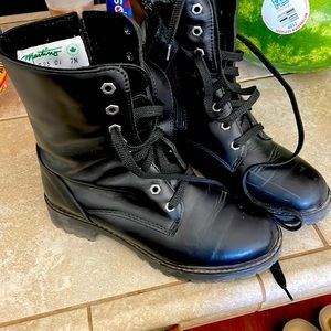 Black genuine leather motorcycle boots